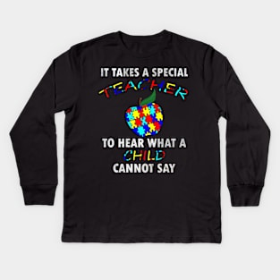 Autism Teacher Puzzle Apple Inspire Gift for Special Ed Autistic Support Awareness inspire Gifts Kids Long Sleeve T-Shirt